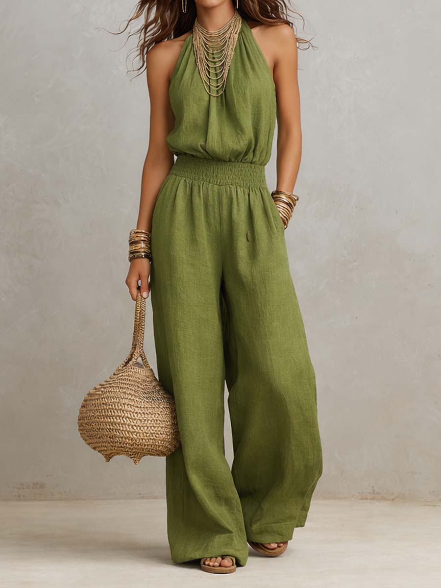 Kaia Effortless Halter Jumpsuit in Green