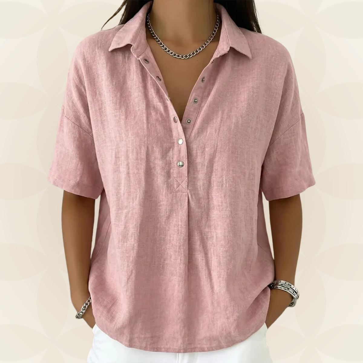 Side profile of a green short-sleeved shirt, highlighting its comfortable, relaxed fit and drape.