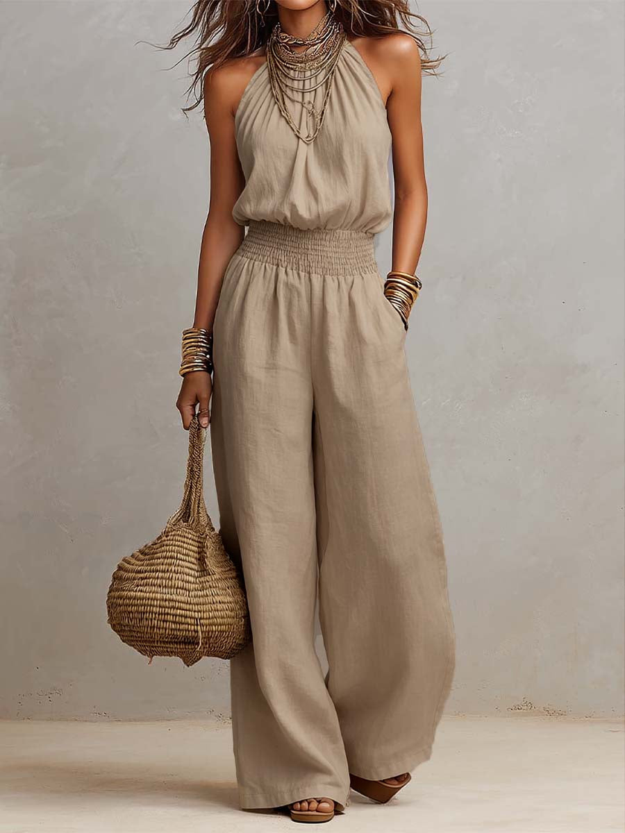 Kaia Effortless Halter Jumpsuit in Khaki