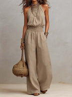 Kaia Effortless Halter Jumpsuit in Khaki