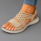 Overhead shot displaying all available colors of the comfortable walking sandals: black, blue, green, and beige.