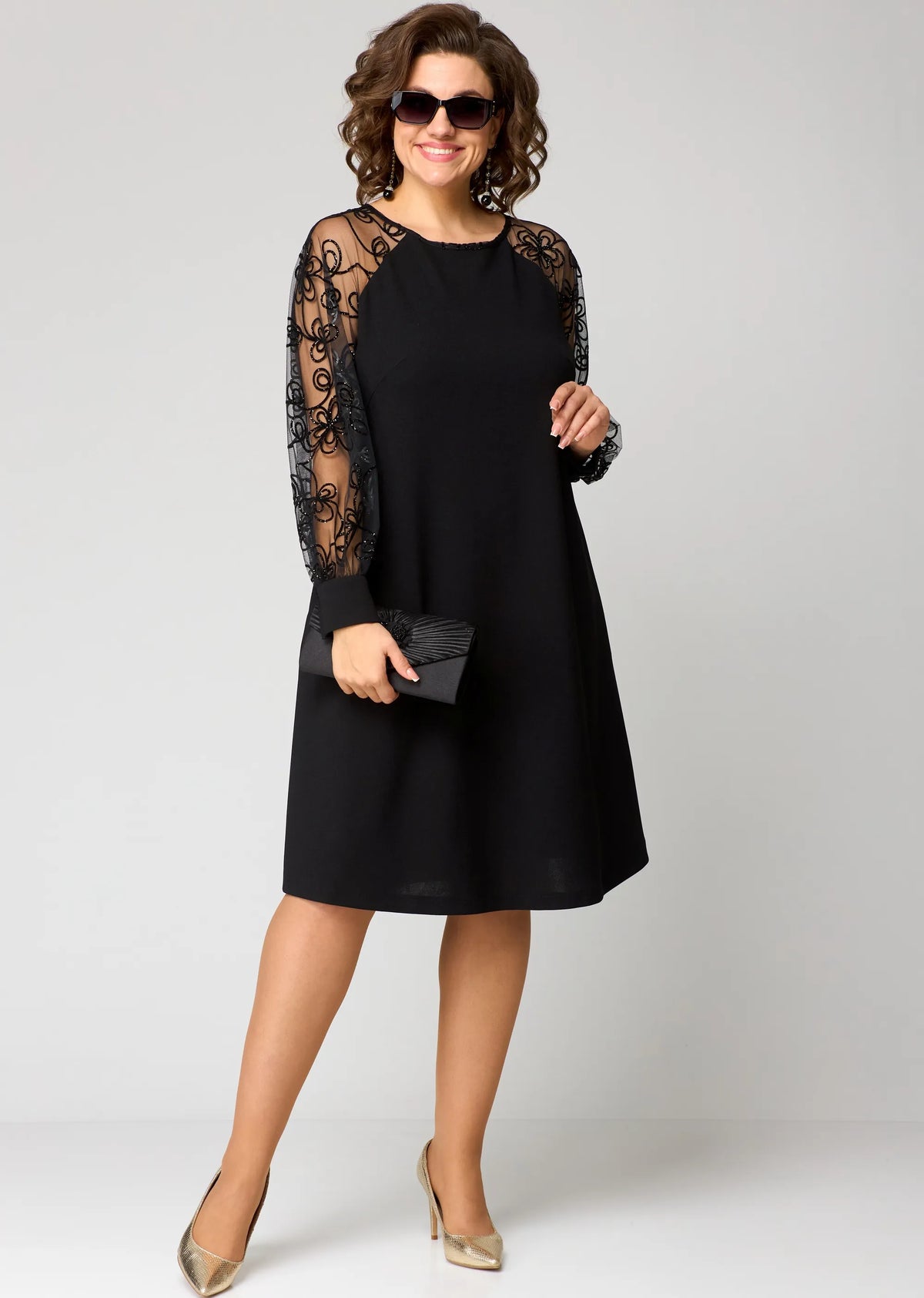 Cosima Lace Sleeve Dress in Black