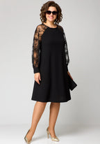 Cosima Lace Sleeve Dress in Black, full length