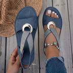 Model's feet wearing the stylish beige sandals, showing how the flexible straps adapt to swelling.