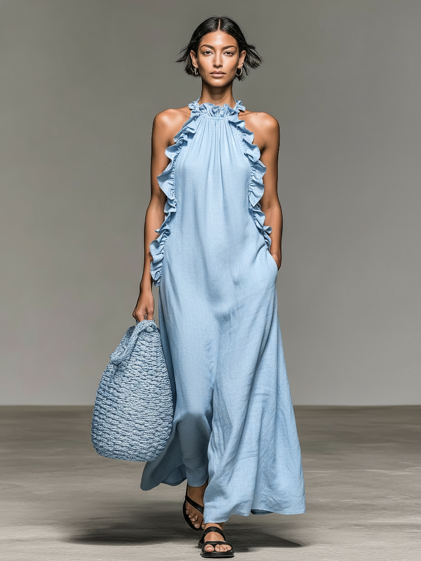 Juniper Flowy Sleeveless Dress in Light Blue