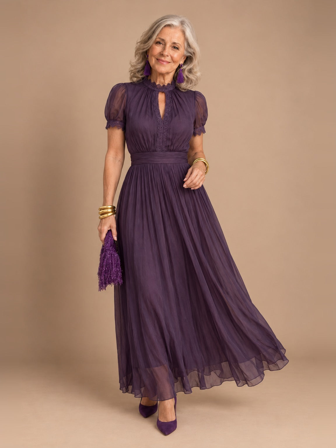 Isadora Chiffon Maxi Dress in Eggplant