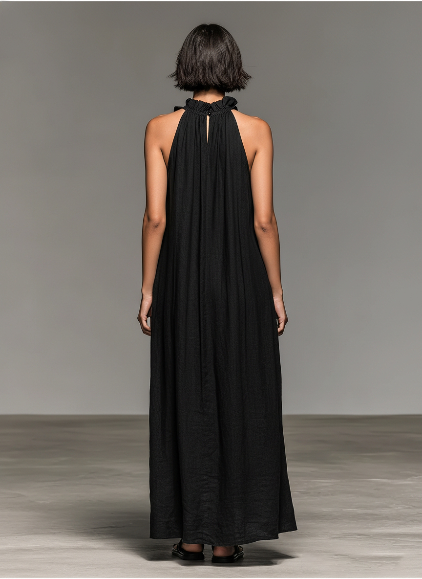 Juniper Flowy Sleeveless Dress in Black, back view