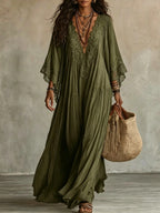 Elodie Flowy Lace Maxi Dress in Army Green