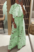 Aurelia perforated lace two-piece set - Green
