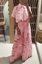 Aurelia perforated lace two-piece set - Pink