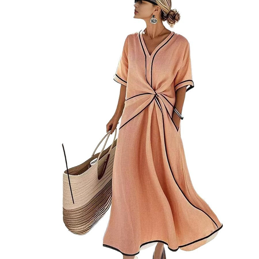 Estelle Graceful Draped Dress in Orange