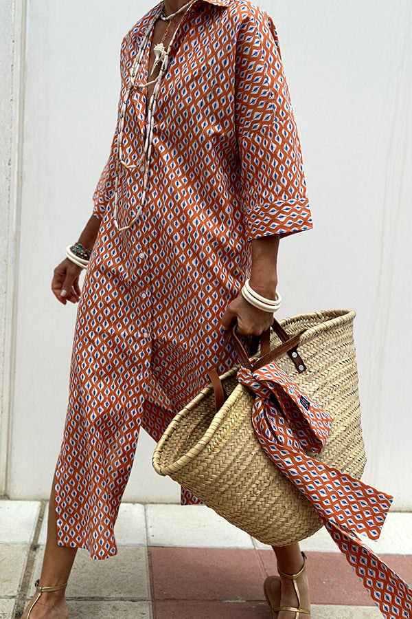 Amara Relaxed Shirt Dress in Orange Red