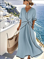 Estelle Graceful Draped Dress in Blue