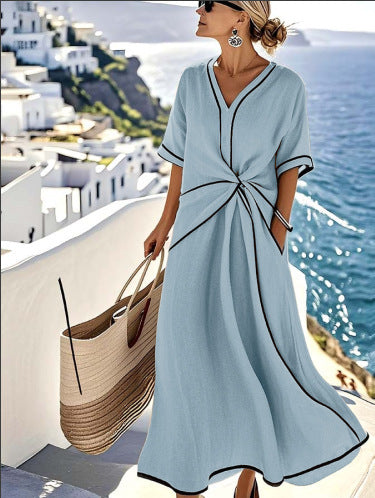 Estelle Graceful Draped Dress in Blue