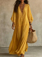 Elodie Flowy Lace Maxi Dress in Yellow