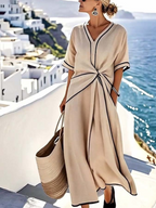 Estelle Graceful Draped Dress in Beige