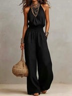 Kaia Effortless Halter Jumpsuit in Black