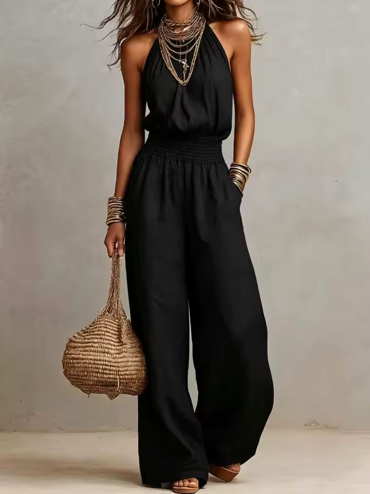 Kaia Effortless Halter Jumpsuit in Black