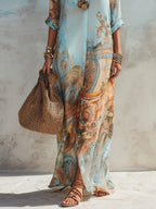 Fiona Flowy Chemisier Maxi Dress in Mediterranean Blue, side view
