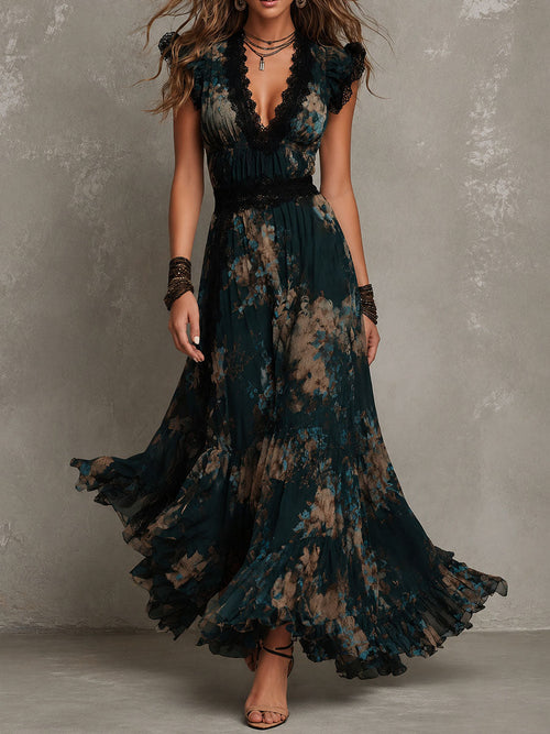 Briar Flowy Tiered Maxi Dress in Black Floral