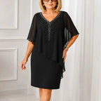 Solana Knee-Length Cape Overlay Dress in Black