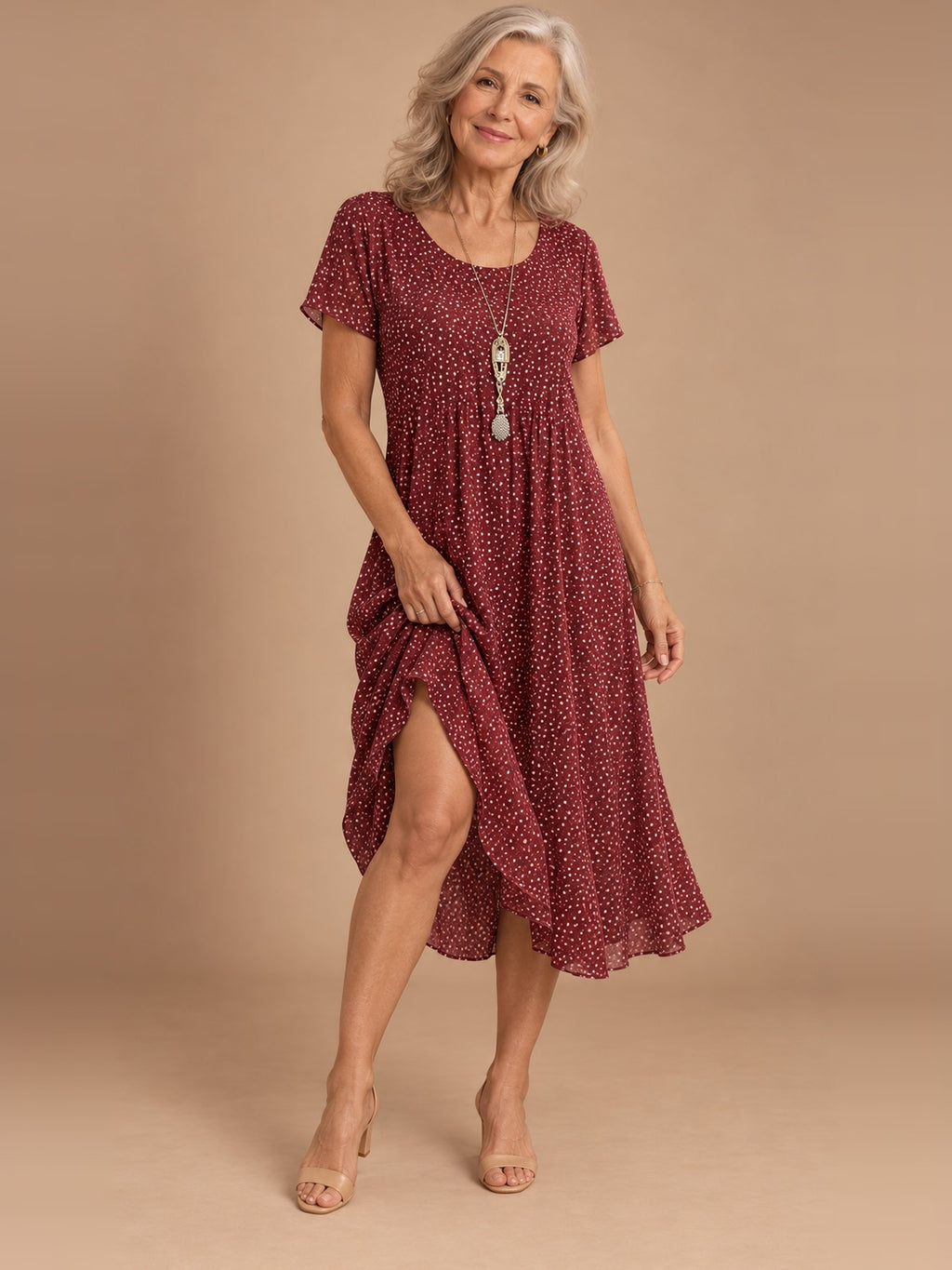 Nora Flowy Midi Dress in Burgundy Dots