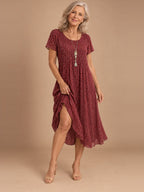 Nora Flowy Midi Dress in Burgundy Dots