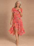 Nora Flowy Midi Dress in Coral Ikat