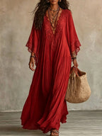 Elodie Flowy Lace Maxi Dress in Red