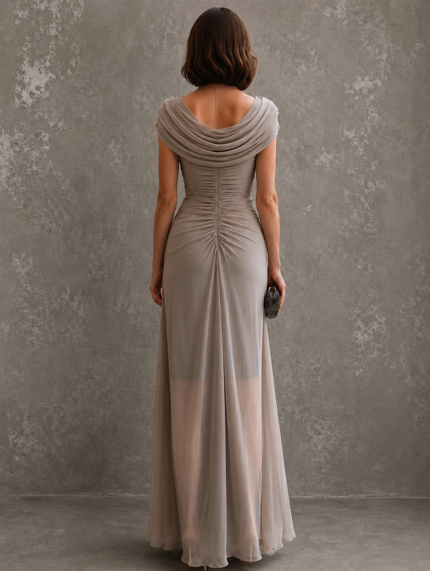 Close-up detail of the soft, breathable fabric and subtle ruching on the bodice of the burgundy maxi dress.