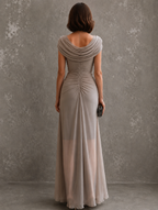 Close-up detail of the soft, breathable fabric and subtle ruching on the bodice of the burgundy maxi dress.