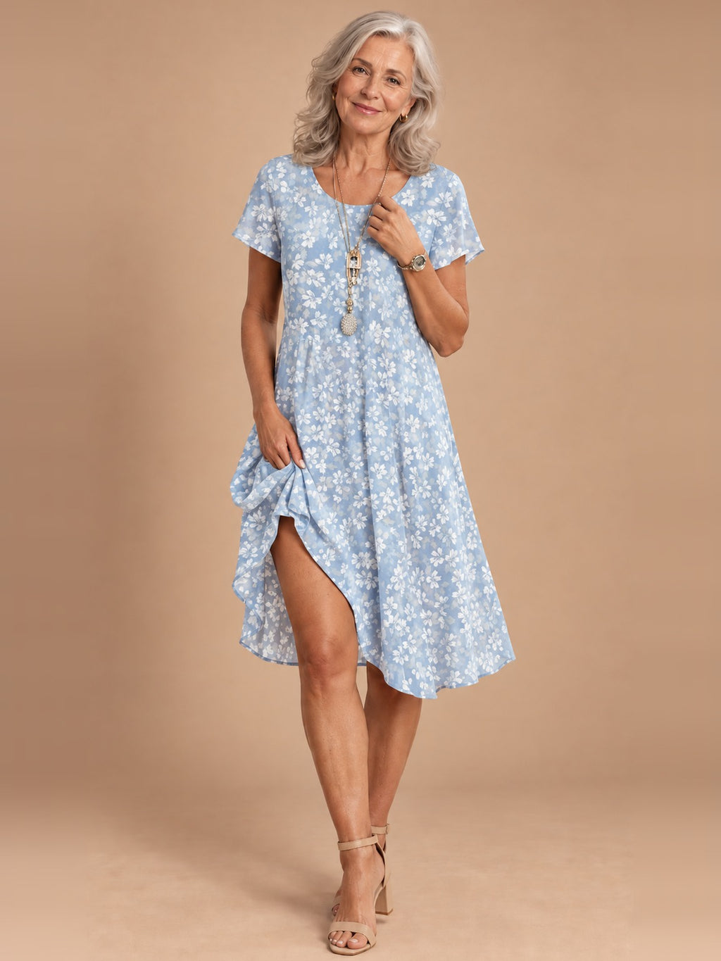 Nora Flowy Midi Dress in Light Blue Floral