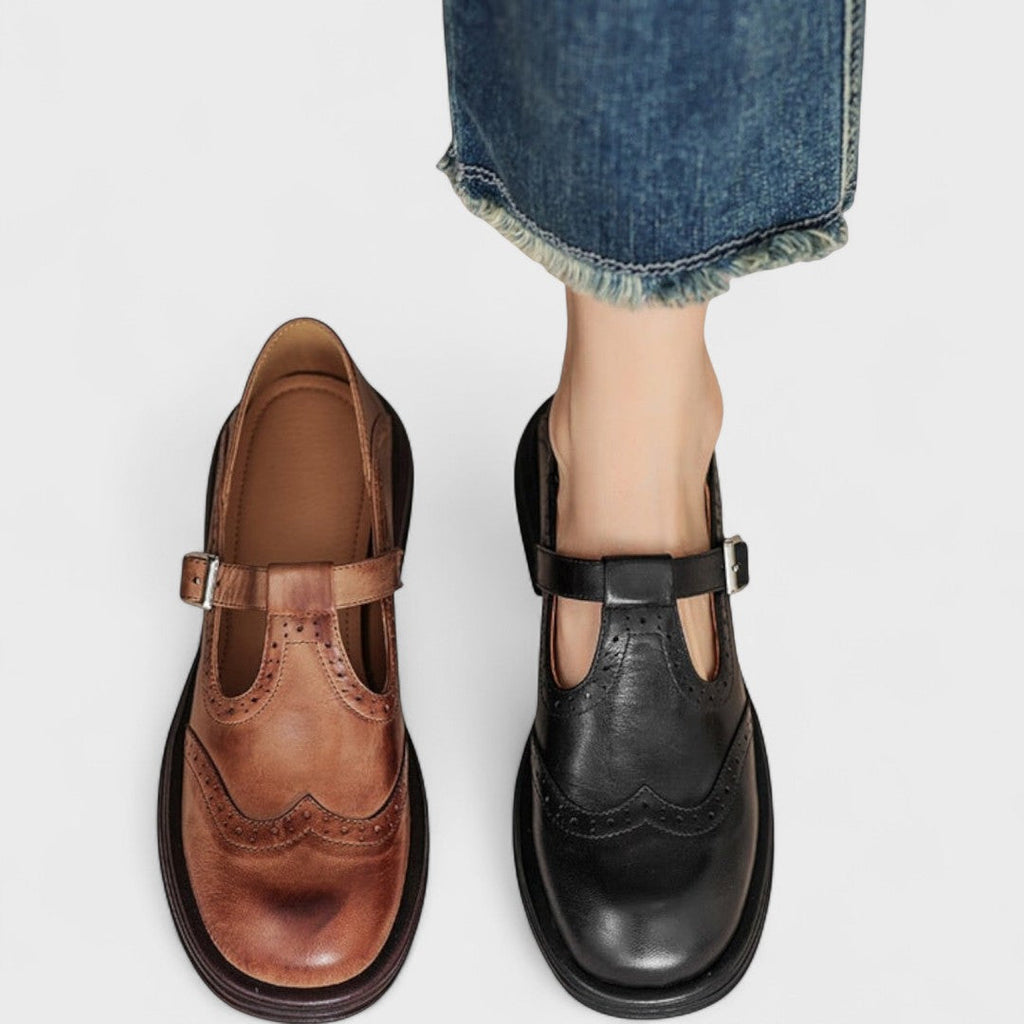 Side profile of brown elegant pumps, highlighting the comfortable heel height and sophisticated silhouette of the shoes.