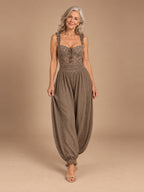 Woman wearing the Paloma Elegant Harem Trousers set