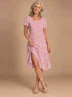 Nora Flowy Midi Dress in Pink Dots