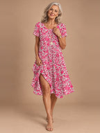 Nora Flowy Midi Dress in Pink Floral